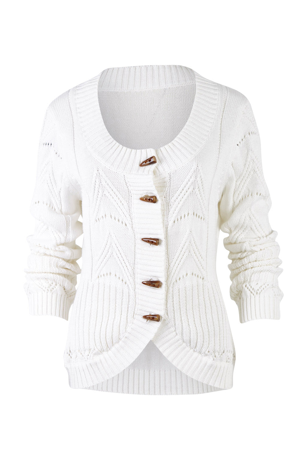 Product shot of the Fireside Button Cardigan in colour Snow (White), from the front