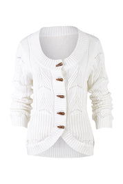 Product shot of the Fireside Button Cardigan in colour Snow (White), from the front