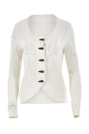 Product shot of the Fireside Button Cardigan in colour Snow (White), from the front