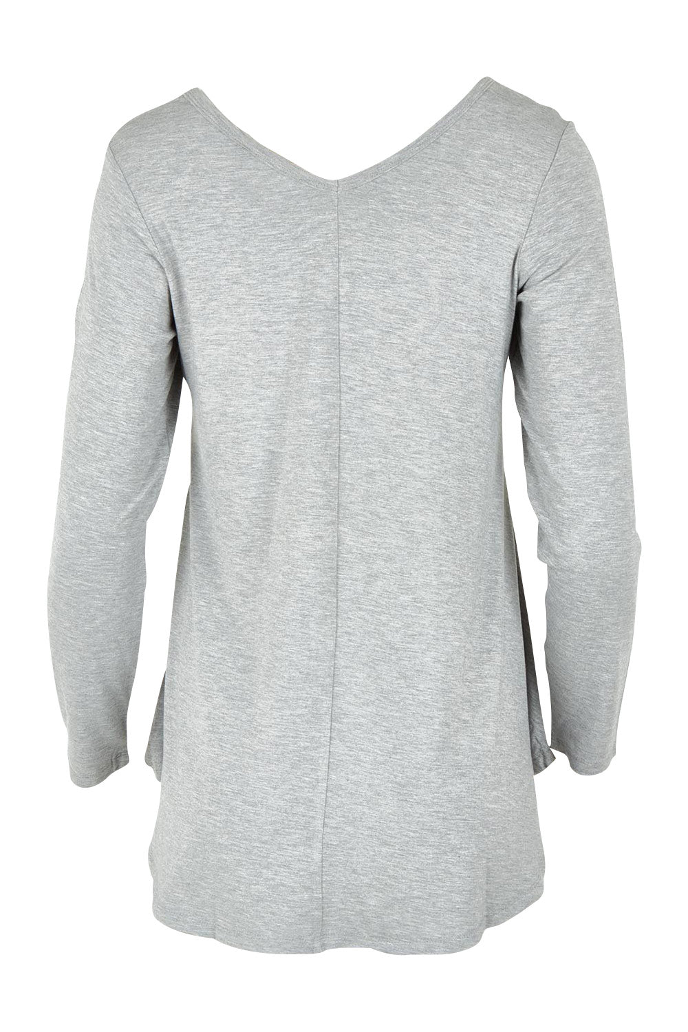 Product shot of the Long Sleeve Softly Swinging Bamboo Tee in colour Greymarle (Grey), from the back