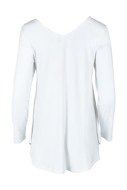 Product shot of the Long Sleeve Softly Swinging Bamboo Tee in colour White (White), from the back