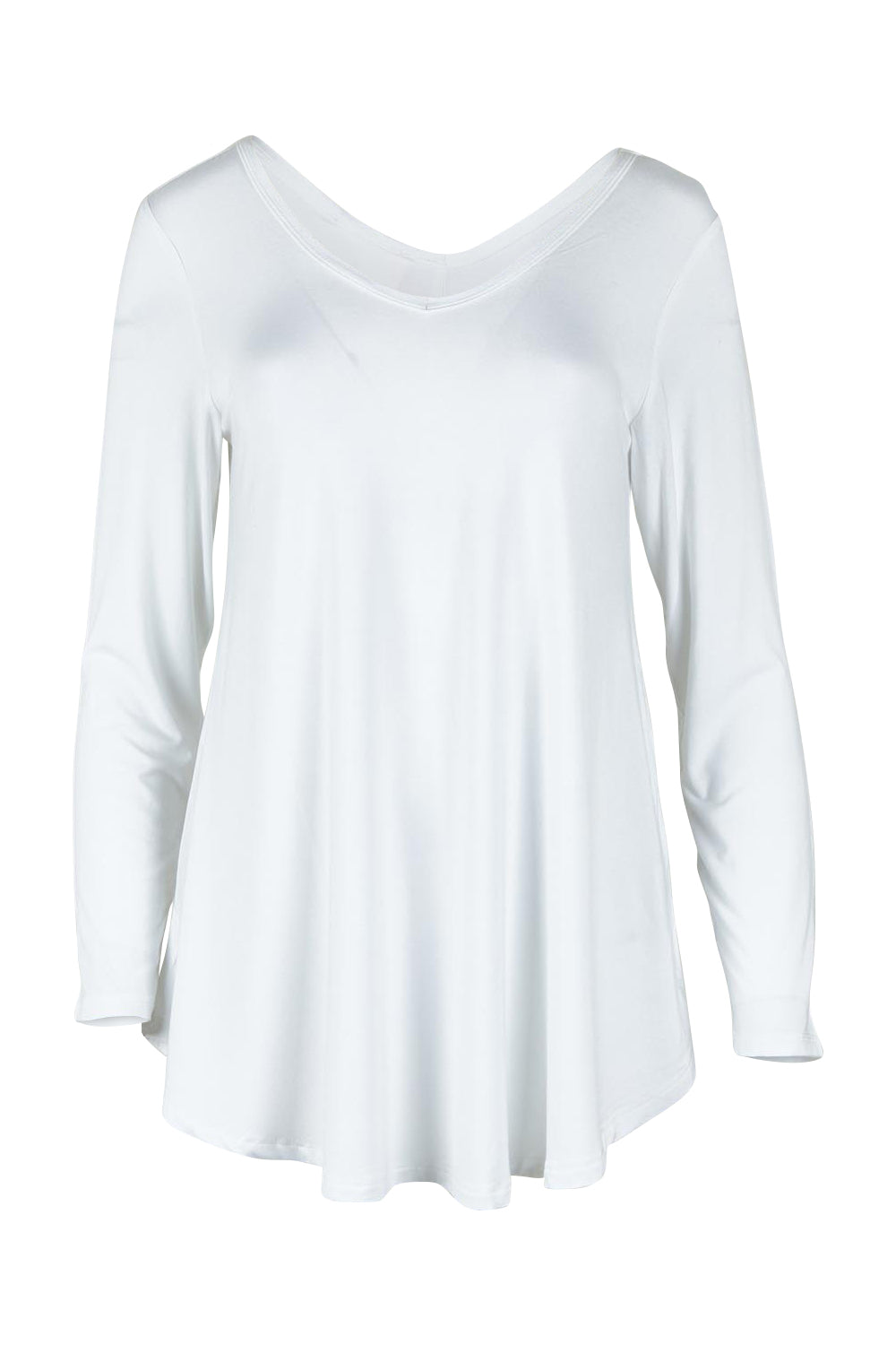 Product shot of the Long Sleeve Softly Swinging Bamboo Tee in colour White (White), from the front