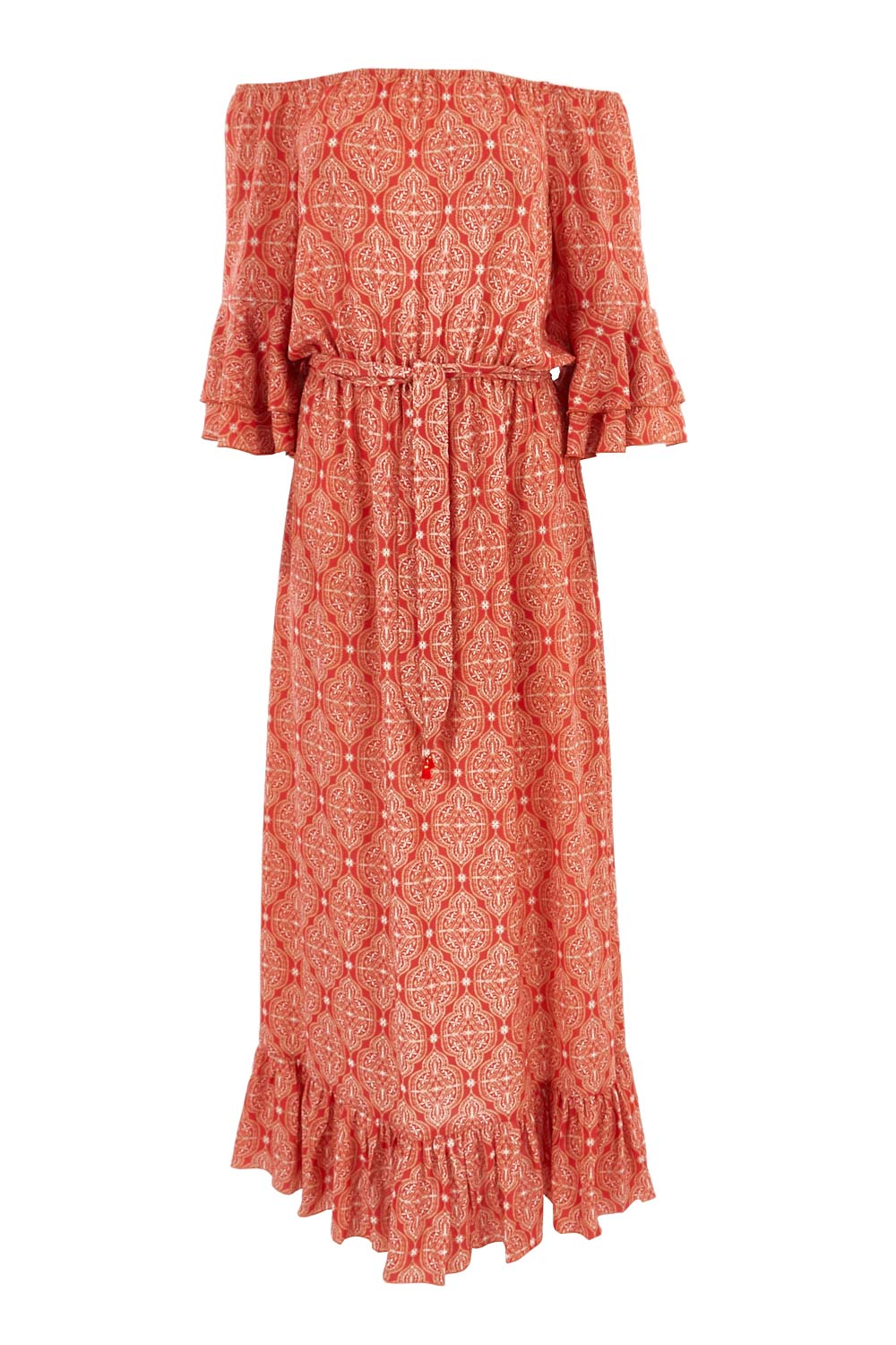 Product shot of the In Light Of The Sun Maxi in colour Red (Red), from the front