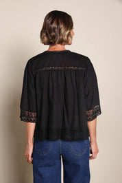 Model Riinar wearing size 10 of the Spring Day Cotton Throw - Black in colour Black, from the back