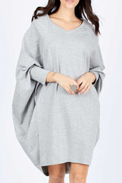 Model Georgia wearing size 10 of the Sunshine In Me Dress in colour GreyMarle (Grey), from the front, cropped image