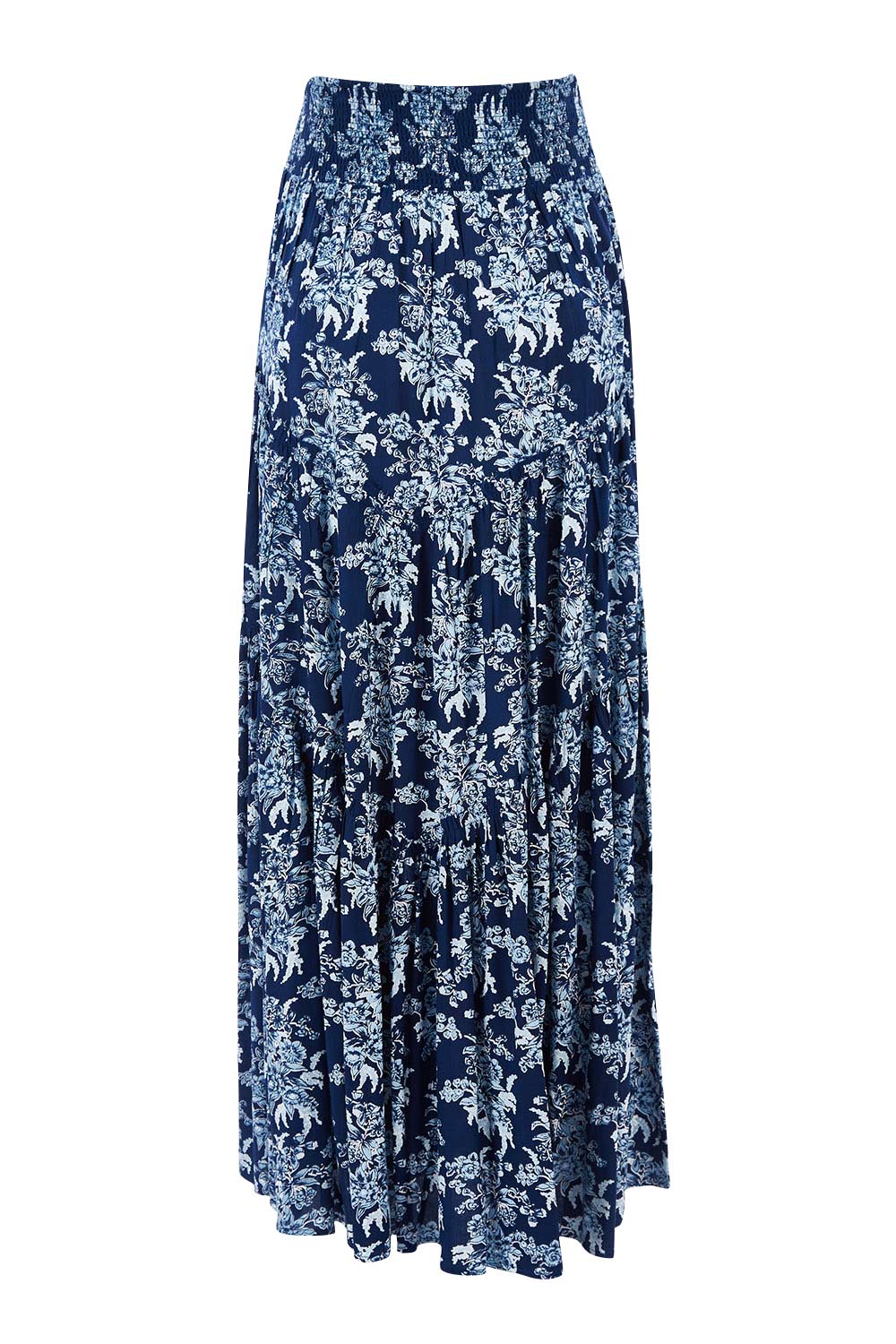 Product shot of the Skirting Around The Garden Skirt in colour Bluefleur (Blue), from the back