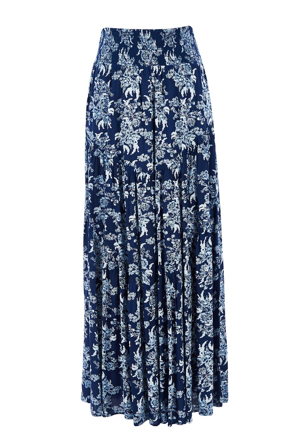 Product shot of the Skirting Around The Garden Skirt in colour Bluefleur (Blue), from the front