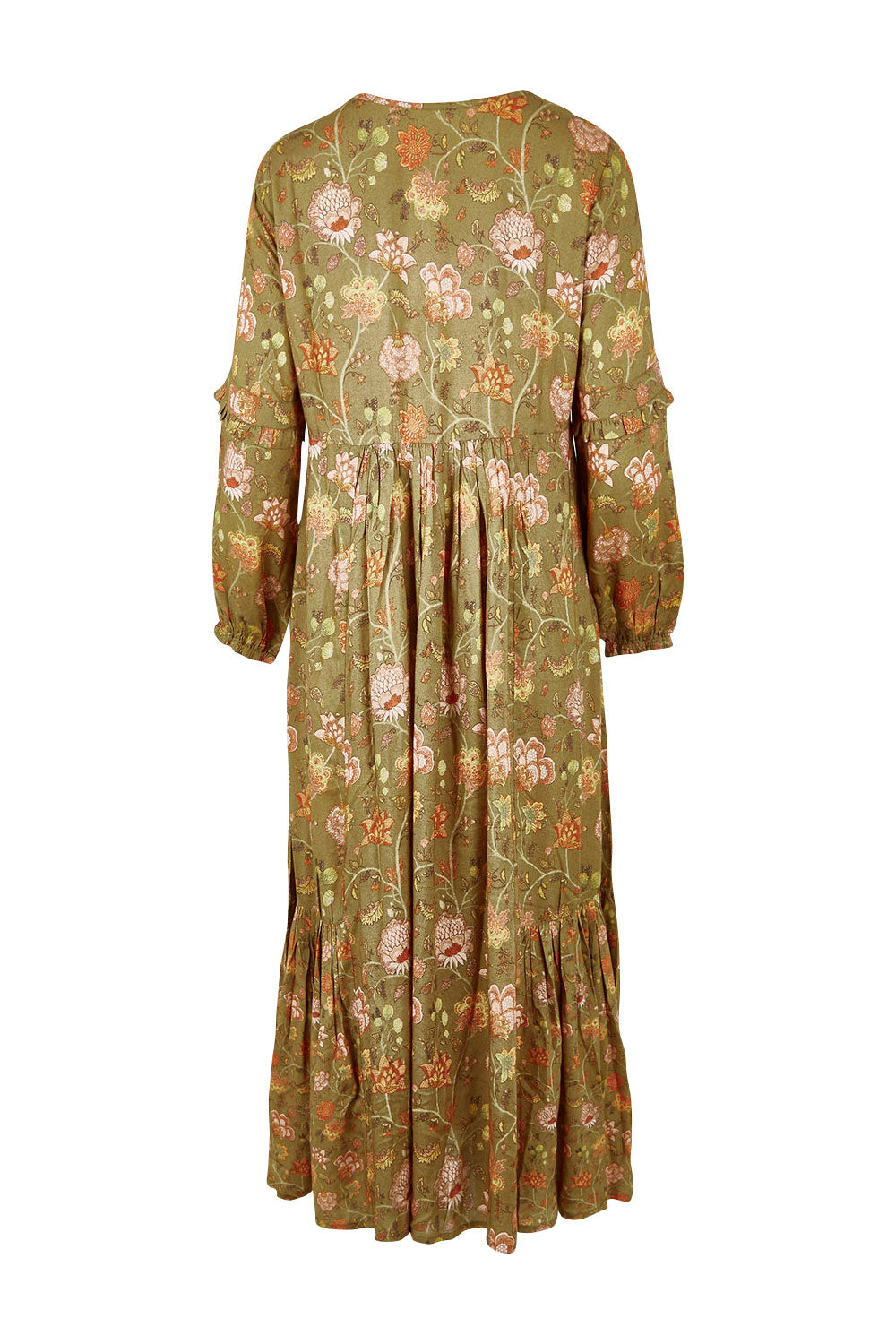 Product shot of the Its Better With You Dress in colour Khaki (Green), from the back