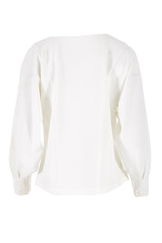 Product shot of the Its All In The Sleeve Top in colour Ivory (White), from the back