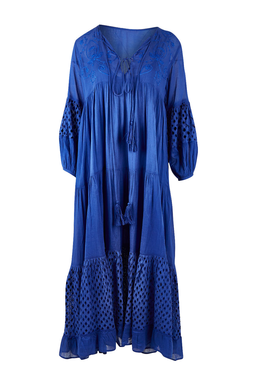 Product shot of the My Hearts A Flutter Maxi Dress in colour Blue (Blue), from the front