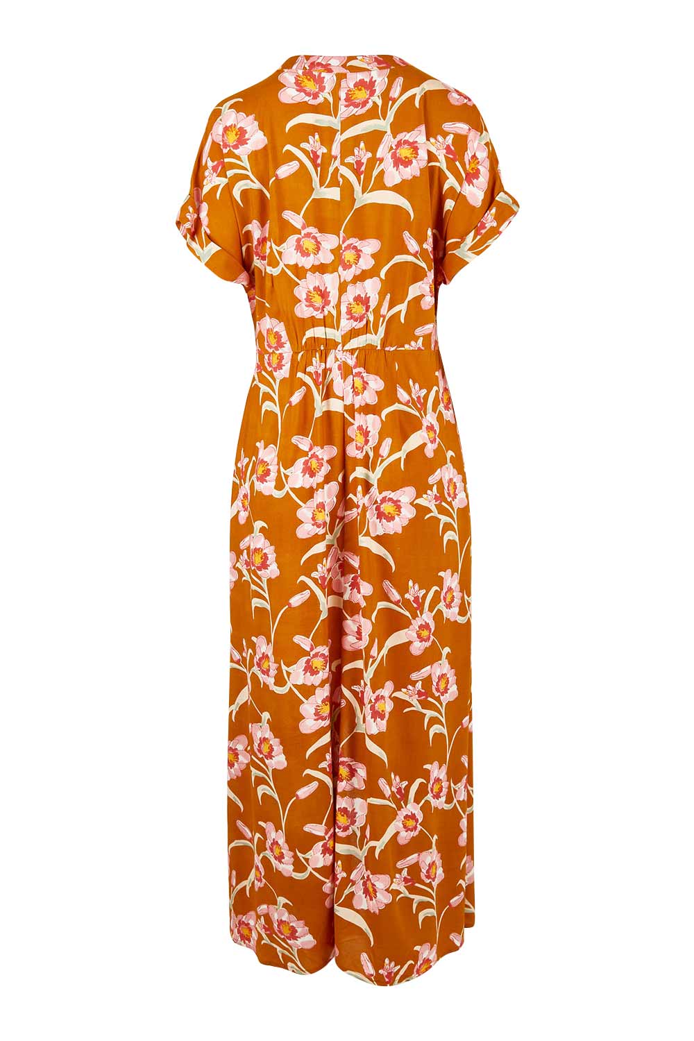 Product shot of the Wild Garden Maxi Dress in colour Caramel, from the back