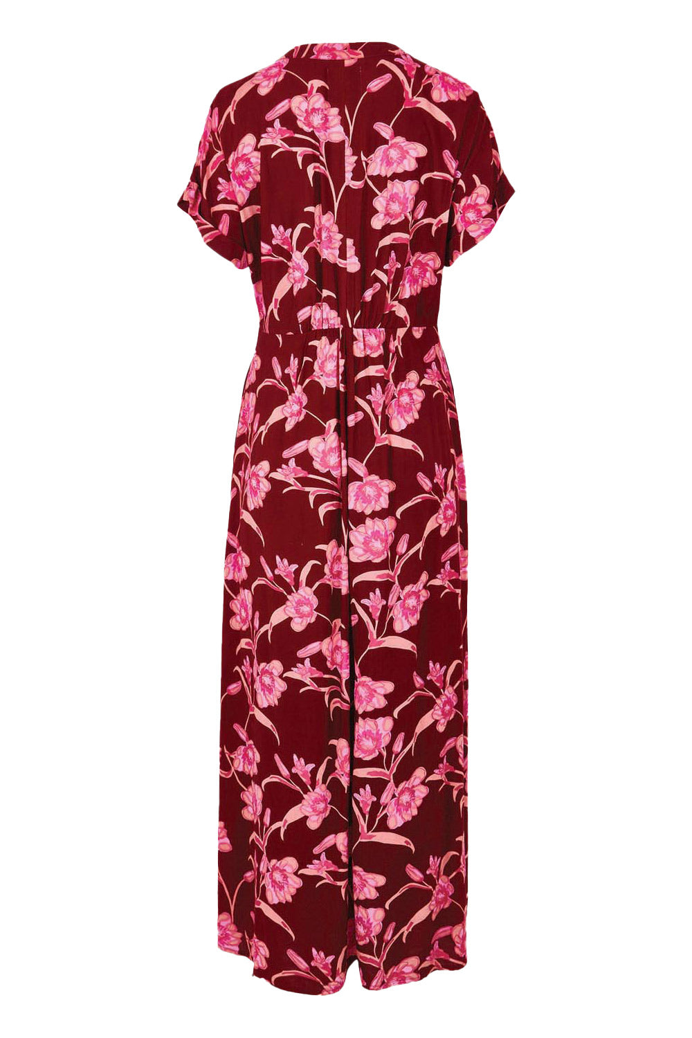 Product shot of the Wild Garden Maxi Dress in colour Plumfleur (Pink), from the back