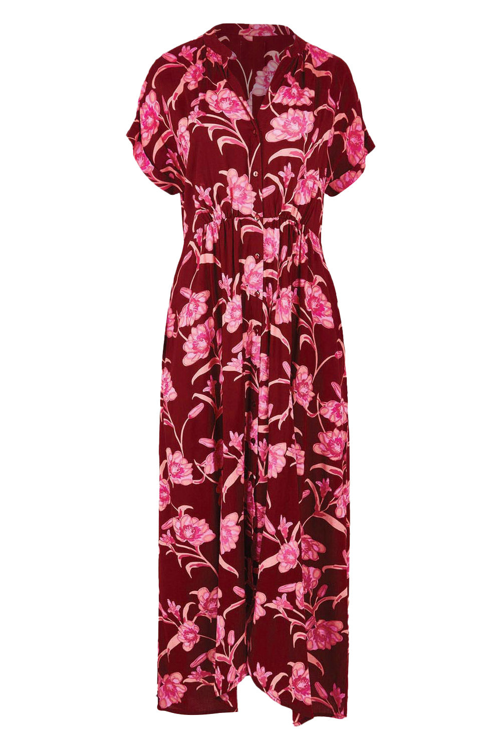 Product shot of the Wild Garden Maxi Dress in colour Plumfleur (Pink), from the front