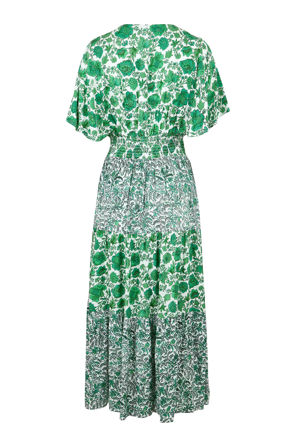Product shot of the Tiers Of Joy Maxi Dress in colour Greenfleur (Green), from the back