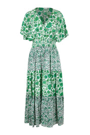 Product shot of the Tiers Of Joy Maxi Dress in colour Greenfleur (Green), from the front