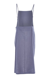 Product shot of the Thats The Way I Like It Pinny Dress in colour Denim (Blue), from the back