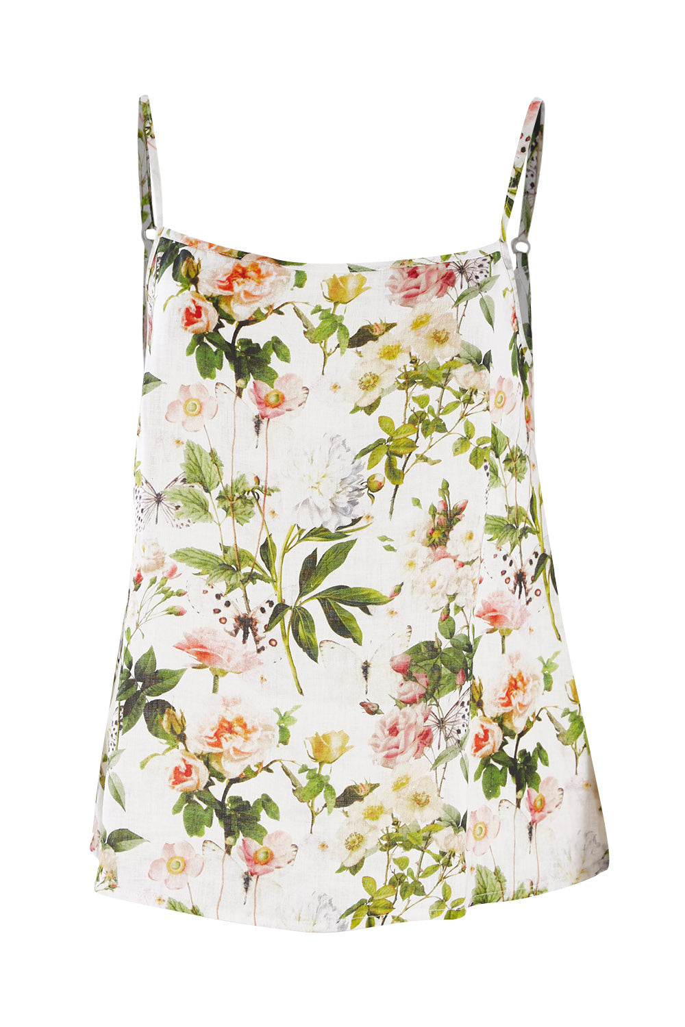Product shot of the Down The Garden Path Linen Tank in colour Garden (White), from the front