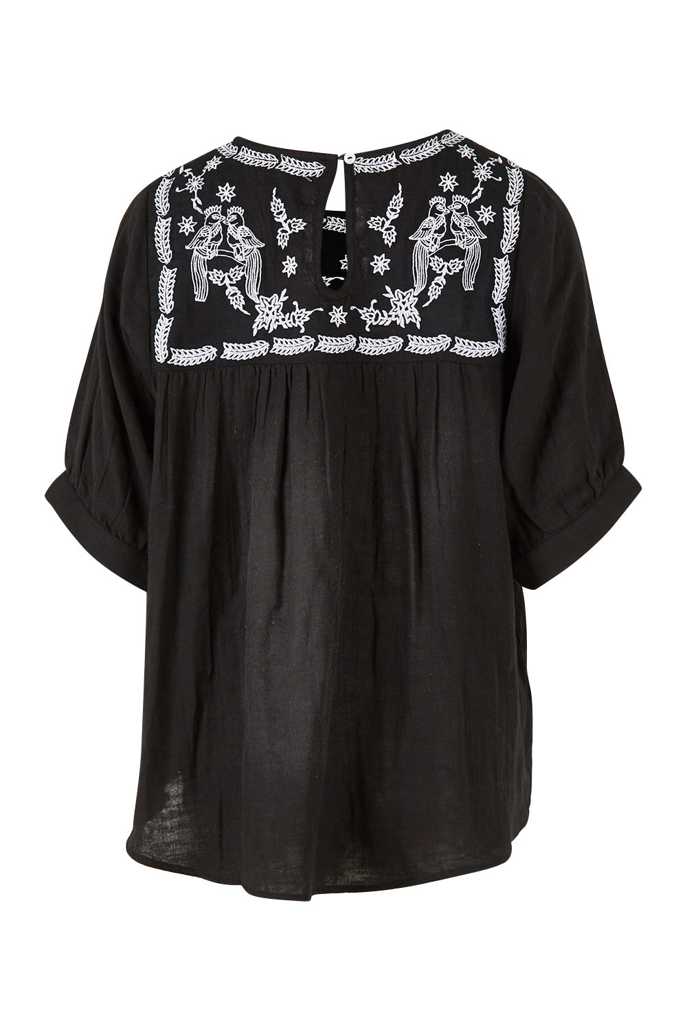 Product shot of the Secret Garden Cotton Blouse in colour Black (Black), from the back