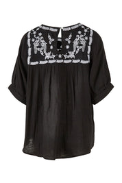 Product shot of the Secret Garden Cotton Blouse in colour Black (Black), from the back