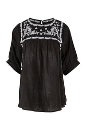 Product shot of the Secret Garden Cotton Blouse in colour Black (Black), from the front