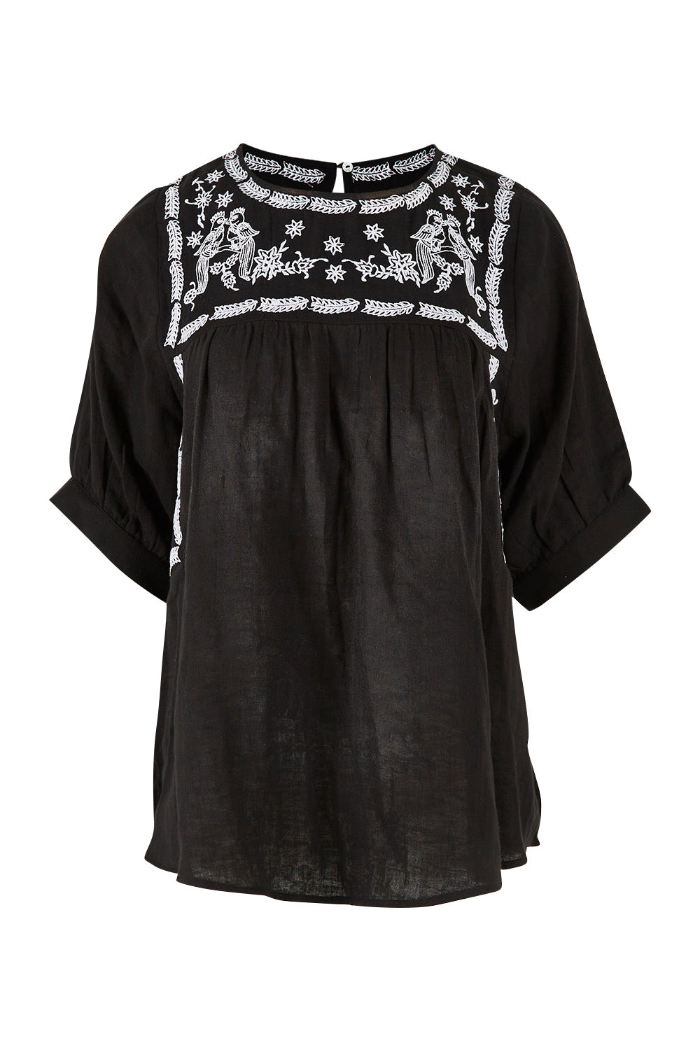 Product shot of the Secret Garden Cotton Blouse in colour Black (Black), from the front