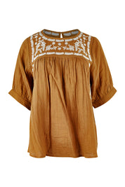 Product shot of the Secret Garden Cotton Blouse in colour Clay, from the front