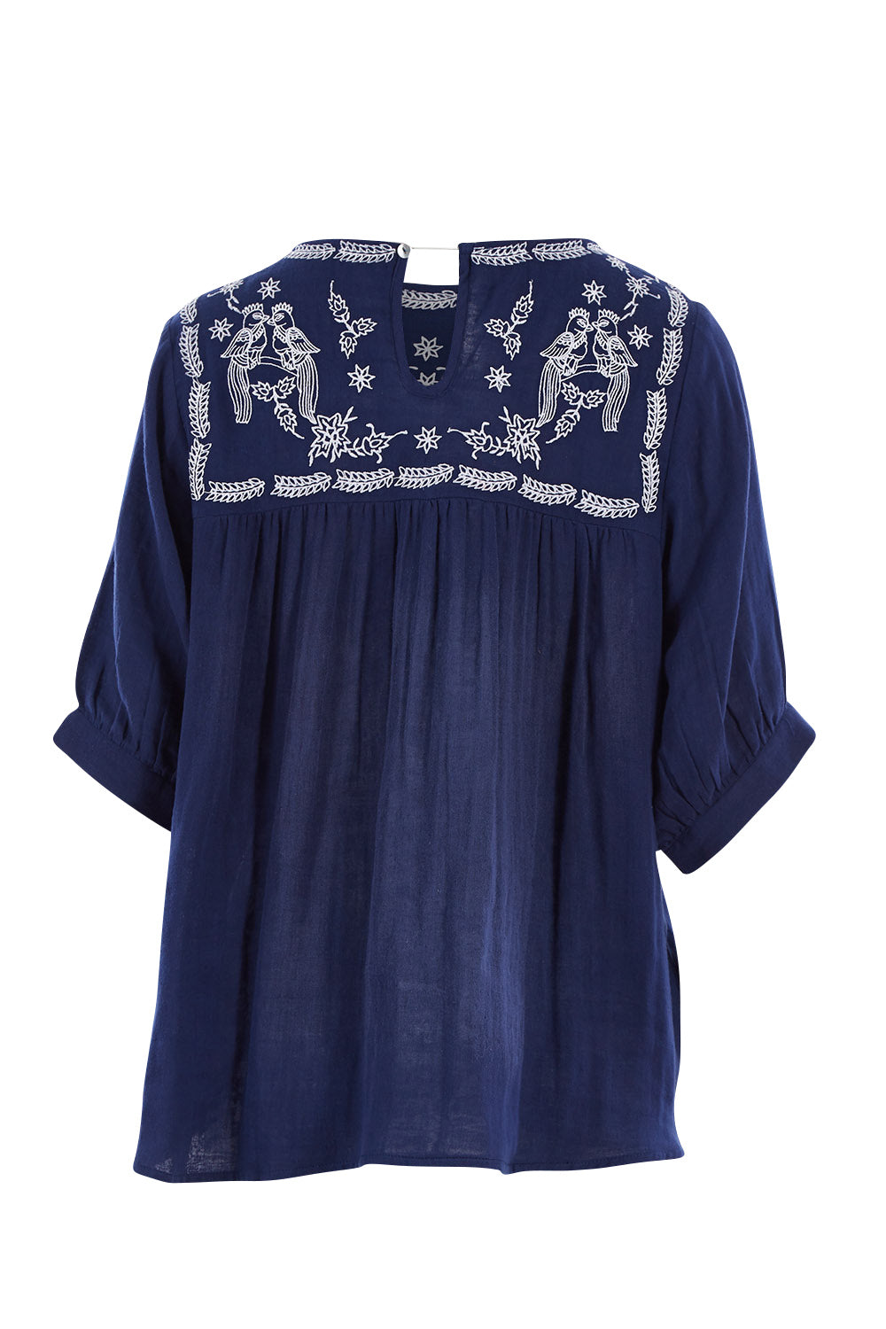 Product shot of the Secret Garden Cotton Blouse in colour Deepblue (Blue), from the back