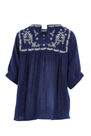 Product shot of the Secret Garden Cotton Blouse in colour Deepblue (Blue), from the back