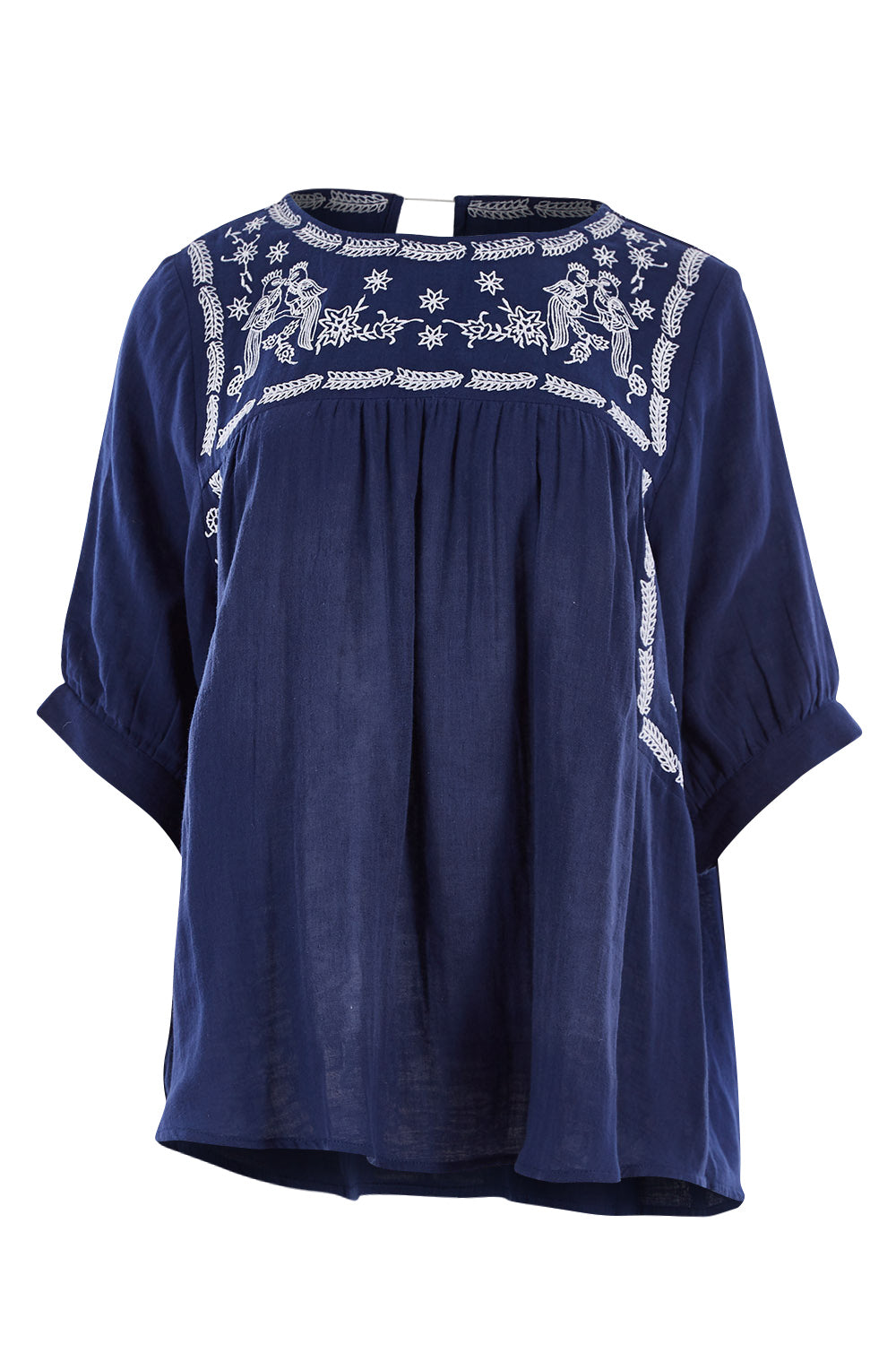 Product shot of the Secret Garden Cotton Blouse in colour Deepblue (Blue), from the front