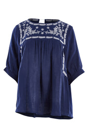 Product shot of the Secret Garden Cotton Blouse in colour Deepblue (Blue), from the front