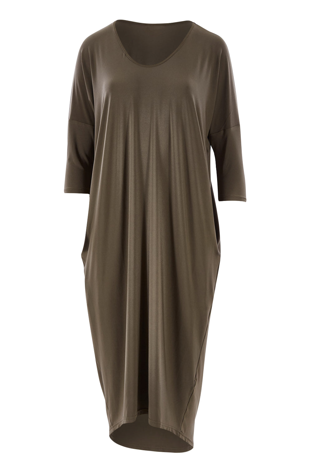 Product shot of The Wanderer In Me Travel Dress in colour Khaki (Green), from the front