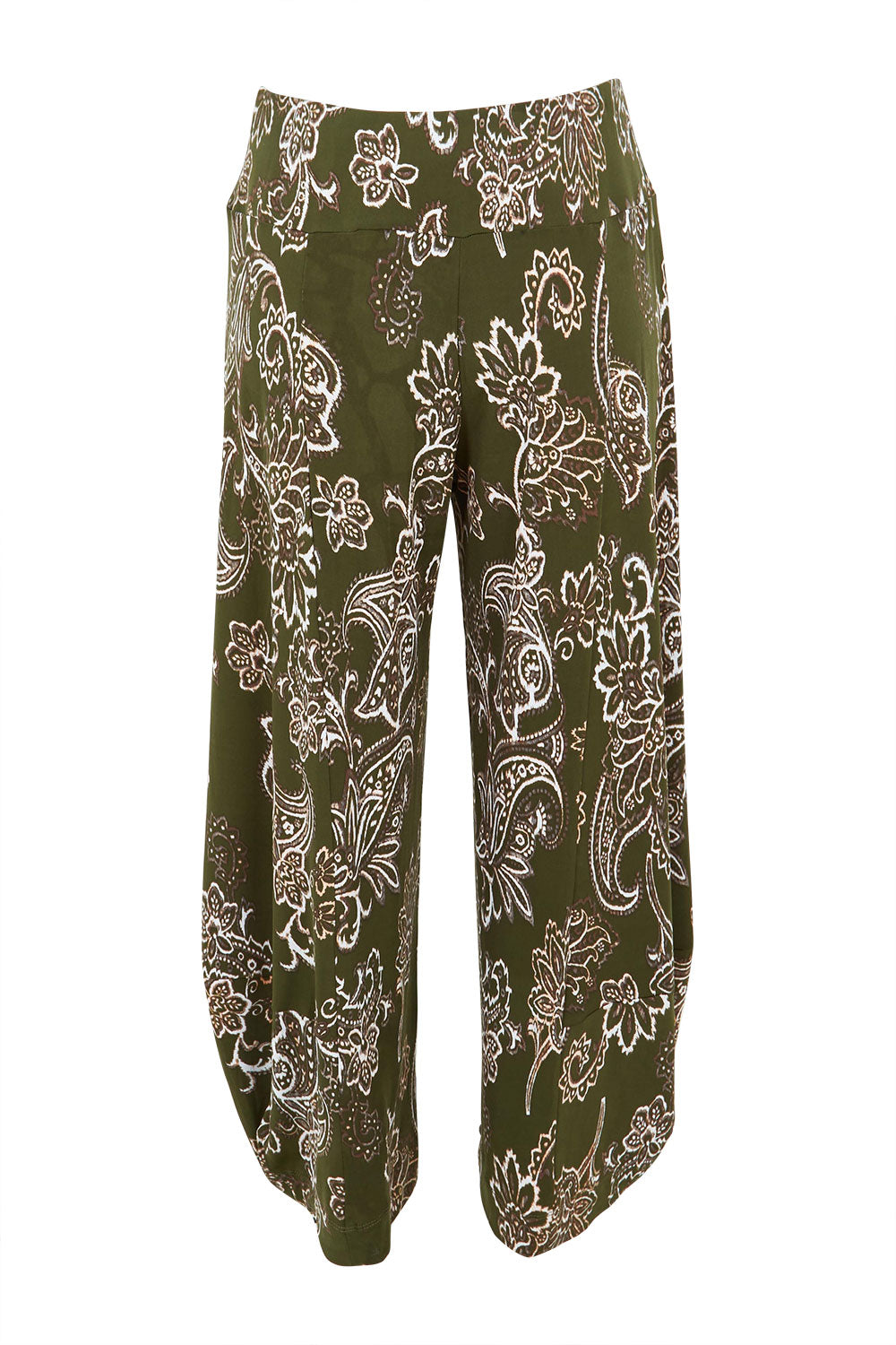 Product shot of the Good Vibes Balloon Hem Pants in colour Greenpais (Green), from the back