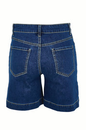 Product shot of the Youre Always There For Me Plain Boyfriend Shorts – Darkdenim in colour Darkdenim, from the back