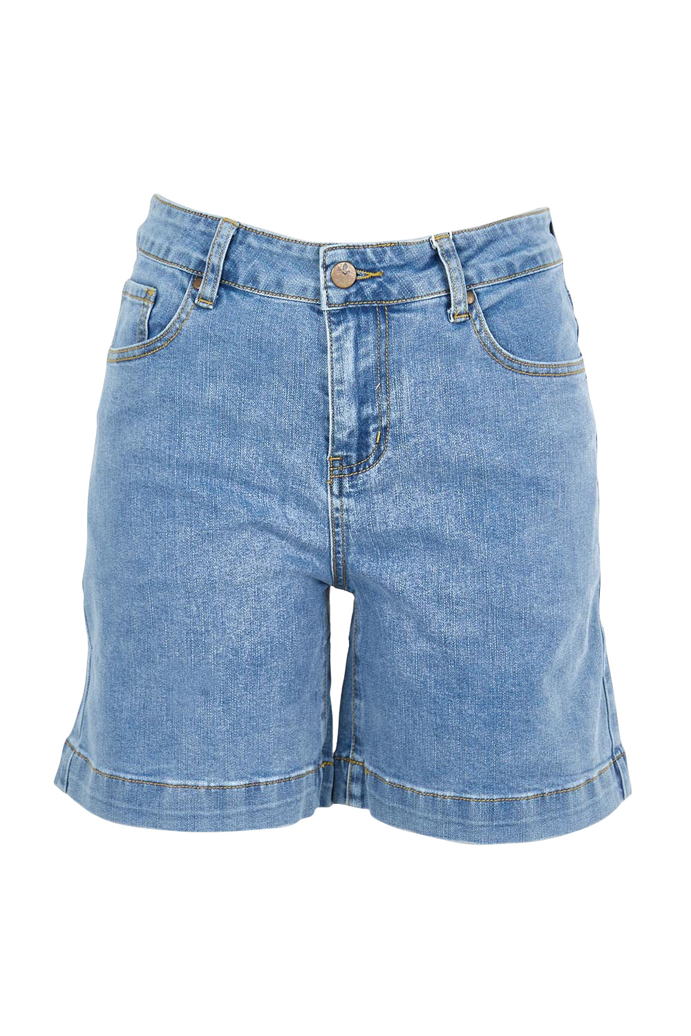 Product shot of the Youre Always There For Me Plain Boyfriend Shorts – Denim in colour Denim, from the front