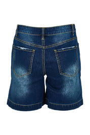 Product shot of the Youre Always There For Me Boyfriend Shorts in colour Darkdenim (Blue), from the back