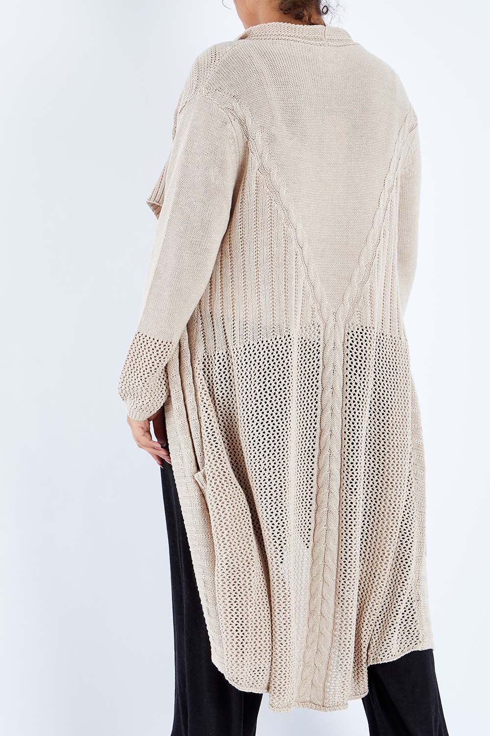 Model Sasha-Lee wearing size XL of the Starlit Night Cotton Cardi in colour Latte, from the back
