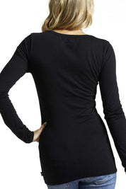 A model wearing the Long Sleeve Tee in colour Black (Black), from the back