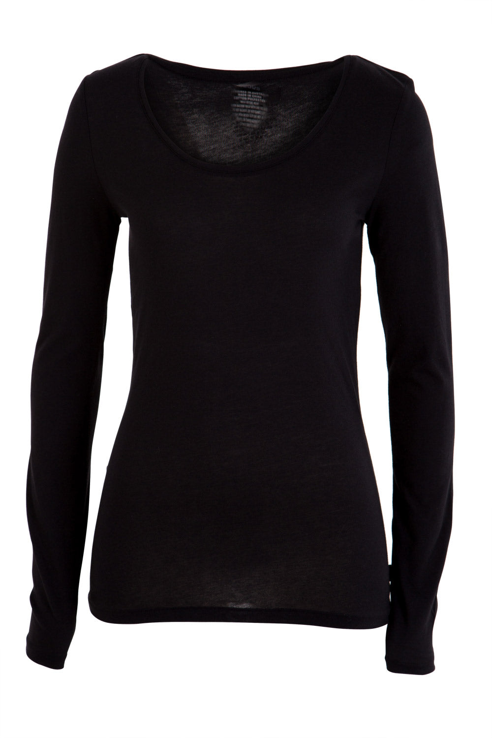 Product shot of the Long Sleeve Tee in colour Black (Black), from the front