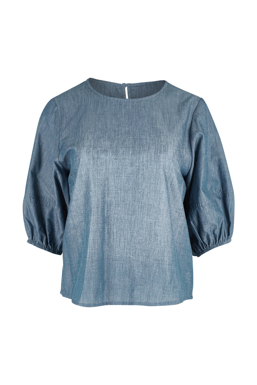 Product shot of the Ava Top in colour Chambray (Blue), from the front