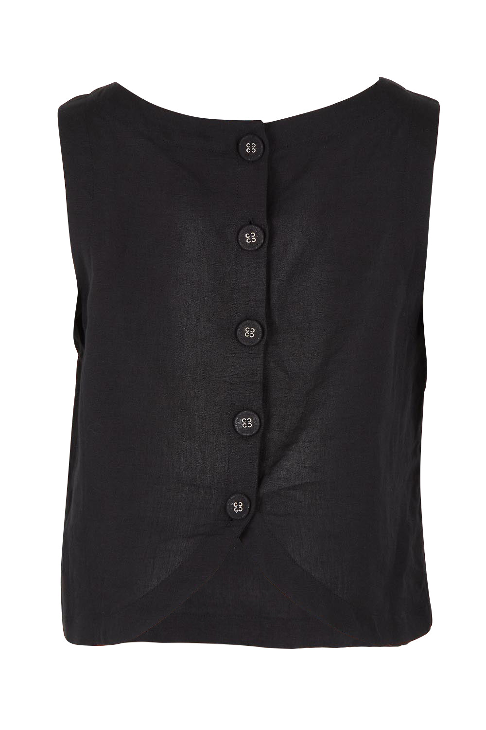 Product shot of the Rose Linen Top in colour Black (Black), from the back