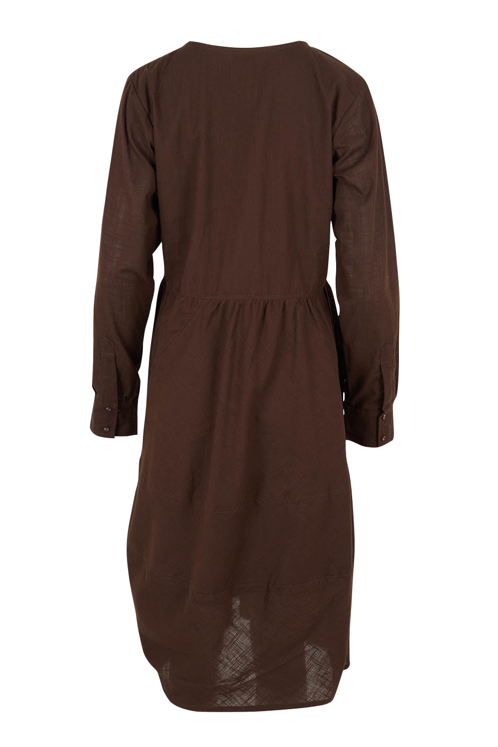Product shot of the Guru Cotton Dress in colour Coffee, from the back