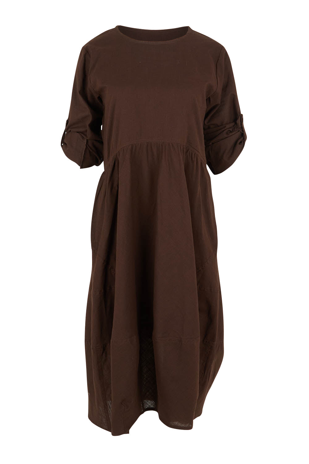 Product shot of the Guru Cotton Dress in colour Coffee, detail