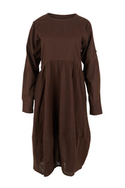 Product shot of the Guru Cotton Dress in colour Coffee, from the front