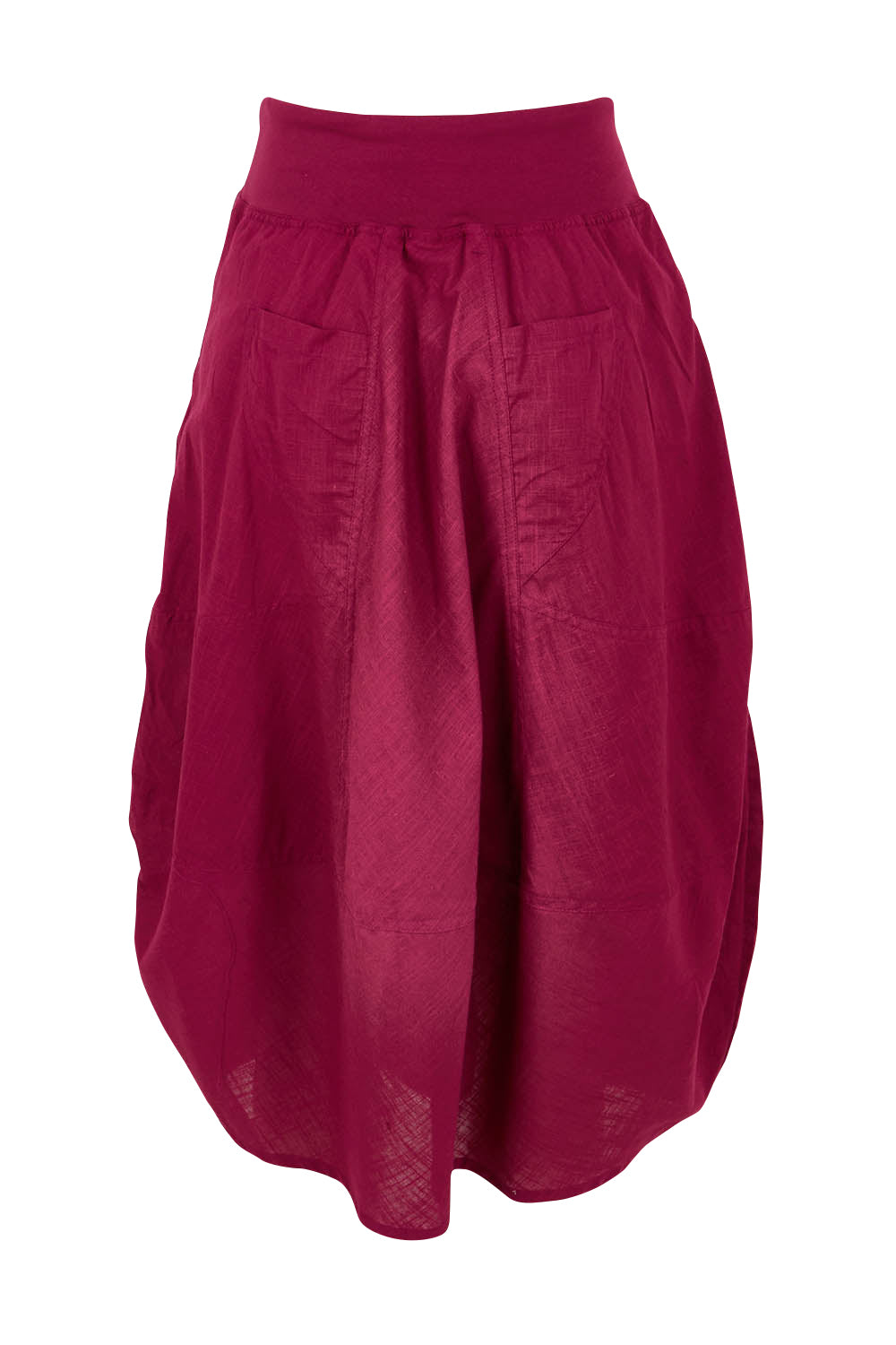 Product shot of the Guru Cotton Skirt in colour Magenta (Purple), from the back