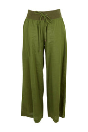 Product shot of the Ria Pant in colour Khaki (Green), from the front