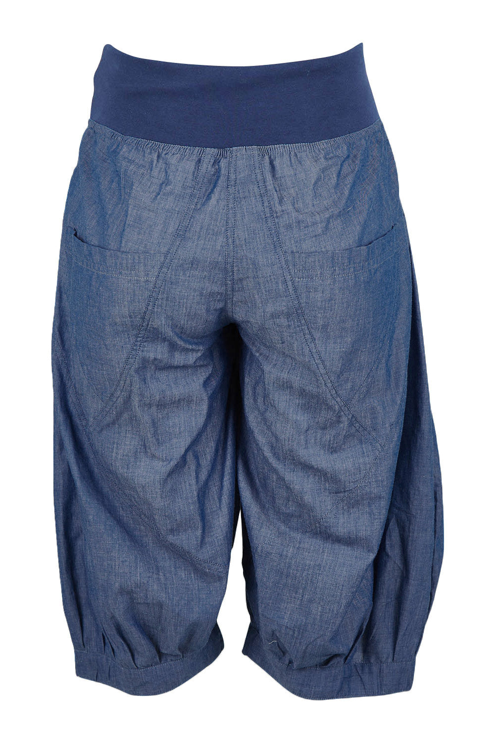 Product shot of the Jada Short in colour Chambray (Blue), from the back