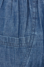 Product shot of the Guru Denim Pant in colour Middenim (Blue), detail