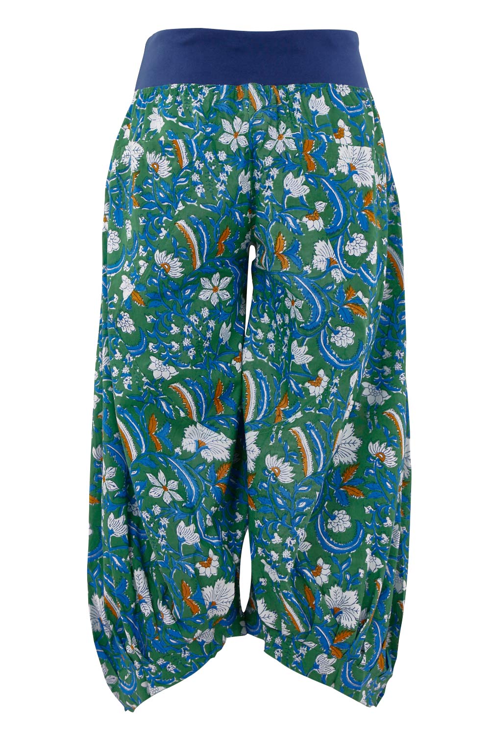 Product shot of the Printed Guru Pants in colour BlockGreen (Green), from the back