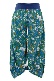 Product shot of the Printed Guru Pants in colour BlockGreen (Green), from the back