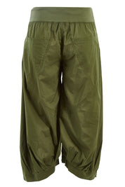 Product shot of the Guru Pant in colour Khaki (Green), from the back
